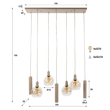 Hanglamp sfera 7l beige 5 the lights company