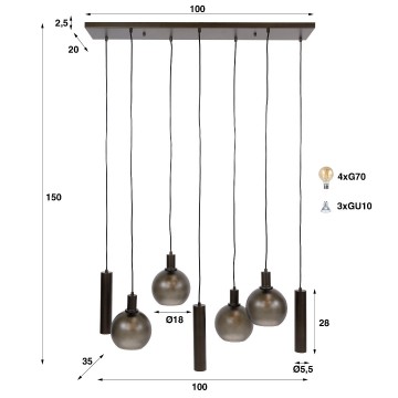 Hanglamp sfera tricolore bruin frosted 5 the lights company