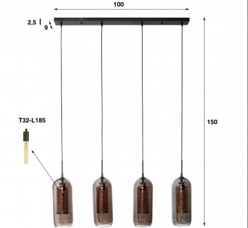 Hanglamp smoke glas 4 the lights company
