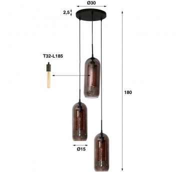 Hanglamp smoke glas getrapt 4 the lights company