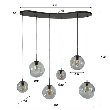 Hanglamp stellar black 6 the lights company