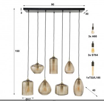 Hanglamp stripe glass 4 the lights company