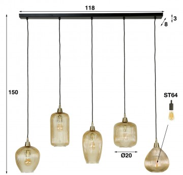 Hanglamp stripe glass mix 5 the lights company