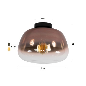 Plafondlamp pulse shaded  koper glas 3 the lights company